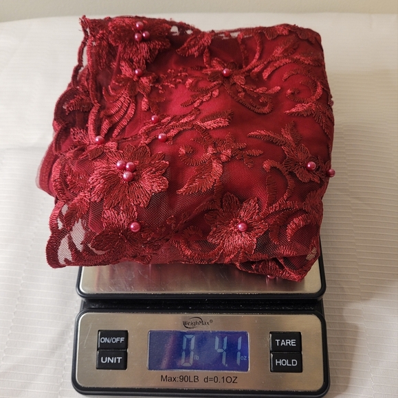 Lucy in the Sky Merlot Bel-air Pearl Lace Embroidered Beaded Floral Mini Skirt S - Picture 10 of 10